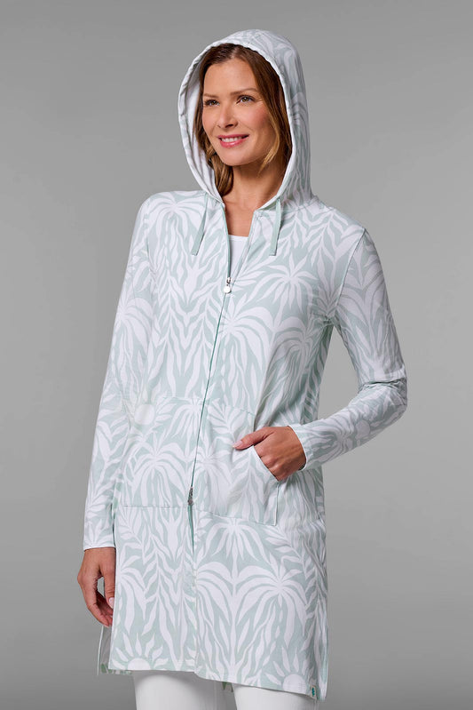 Women's Cabana Long Zip-Up Hoodie | Misty Aqua American Palm