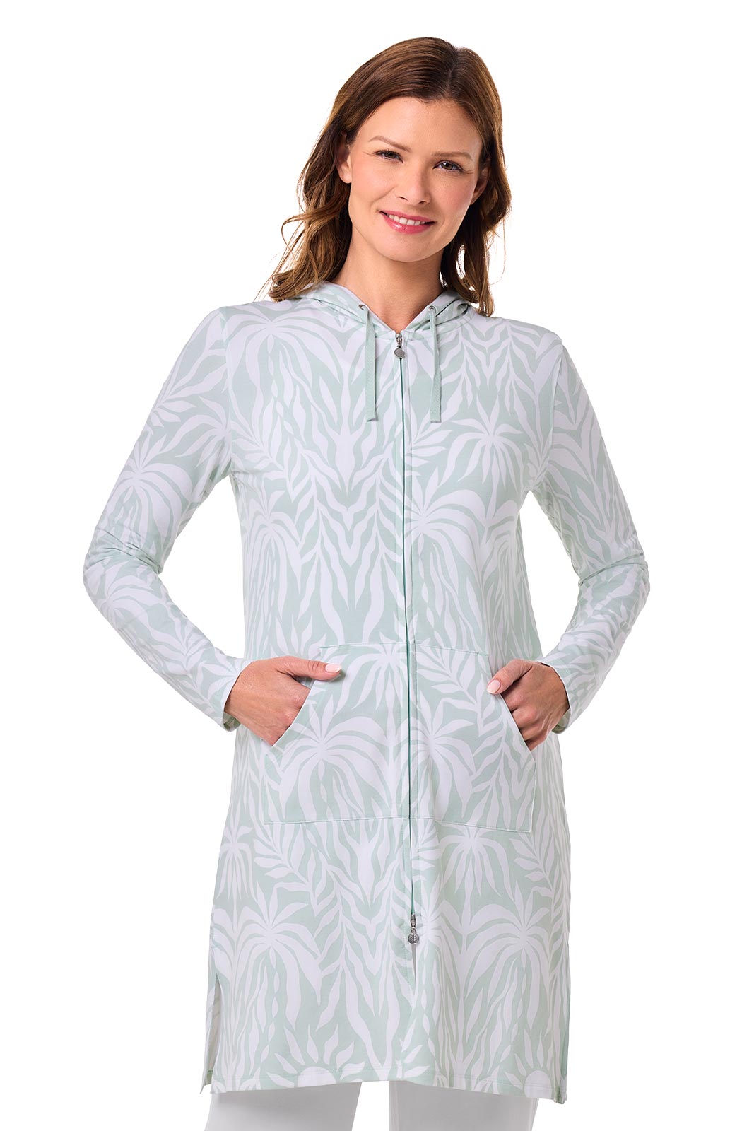 Women's Cabana Long Zip-Up Hoodie | Misty Aqua American Palm