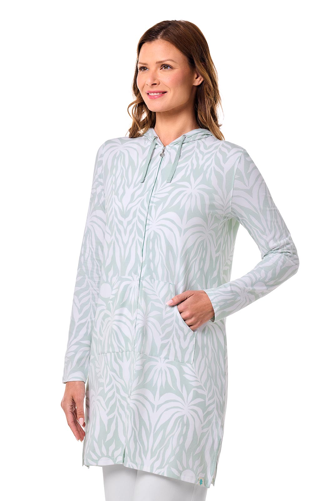 Women's Cabana Long Zip-Up Hoodie | Misty Aqua American Palm