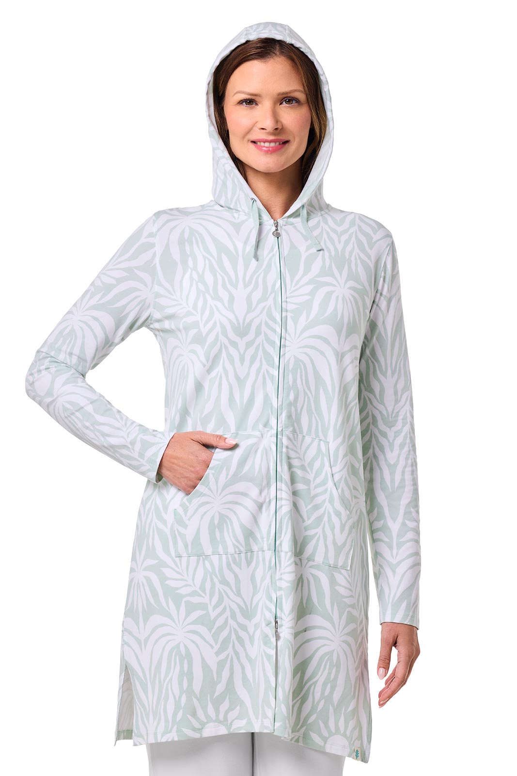 Women's Cabana Long Zip-Up Hoodie | Misty Aqua American Palm