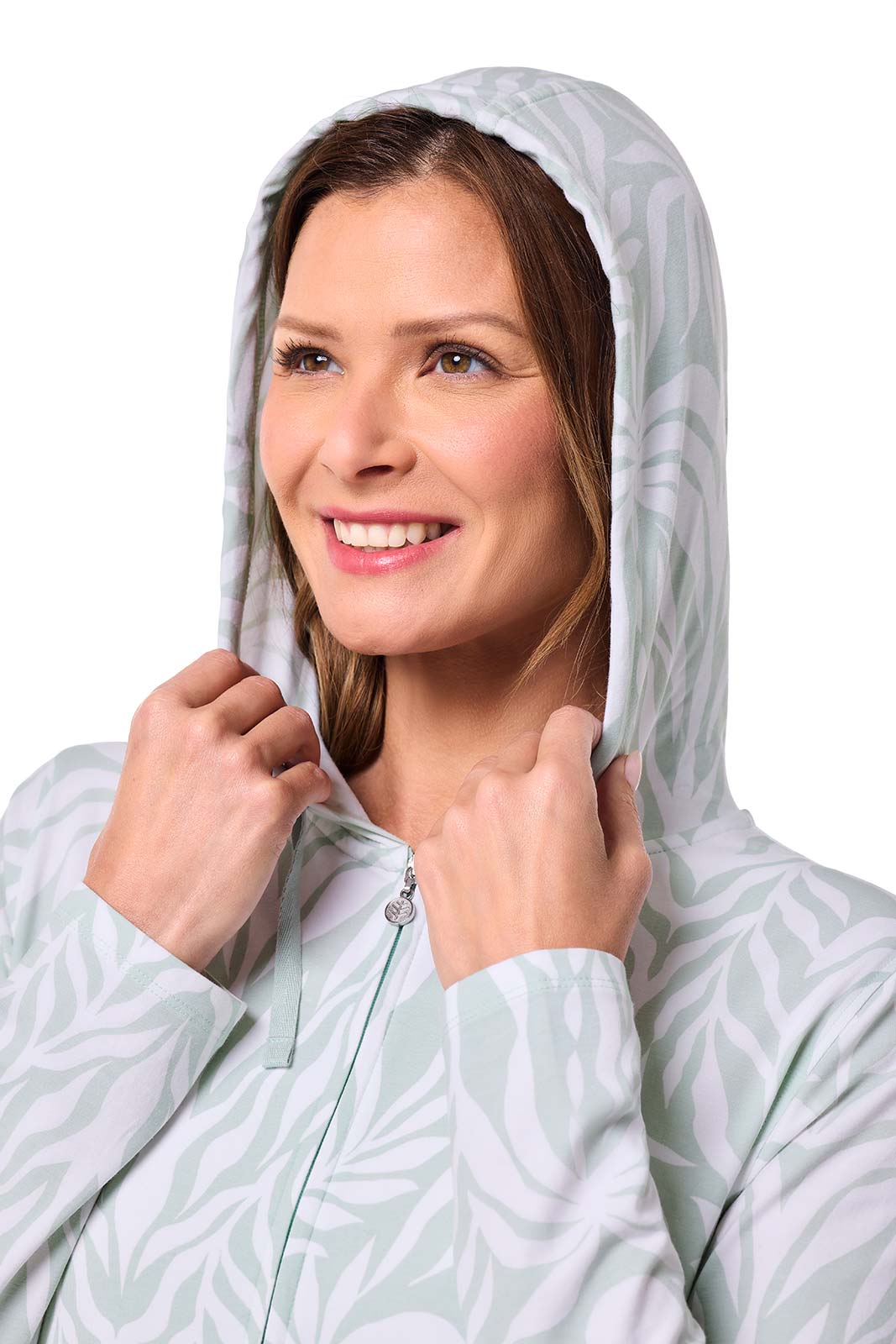 Women's Cabana Long Zip-Up Hoodie | Misty Aqua American Palm