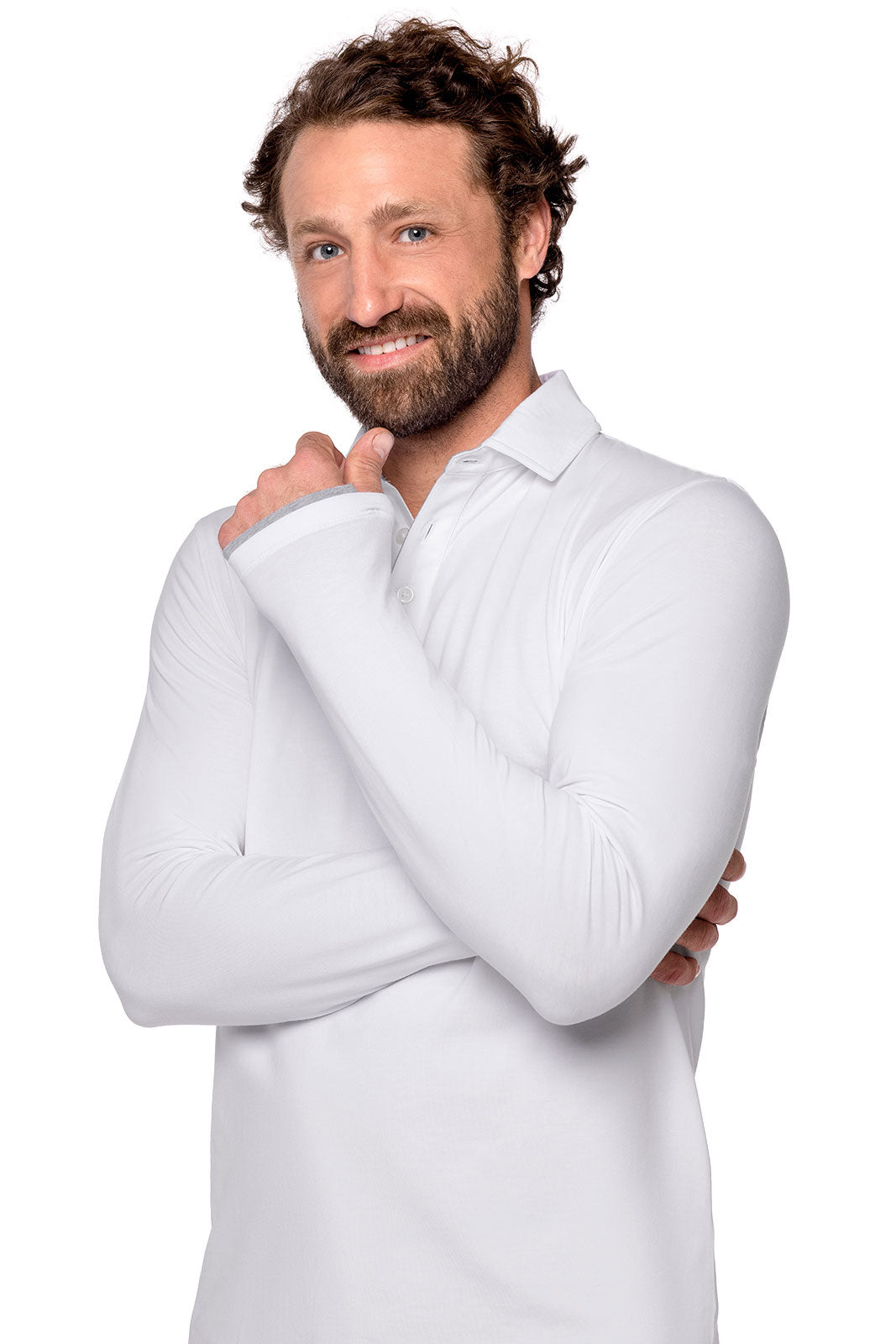 Men's Bal Harbour Long Sleeve Polo with Thumbholes | White